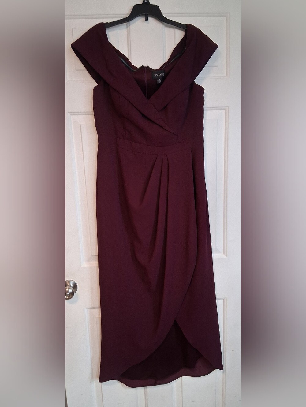 Xscape Sleeveless Draped Burgundy Wine Midi Dress Wedding Party Formal 14